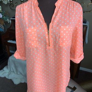 Kaii Neon Coral Blouse White Polkadot